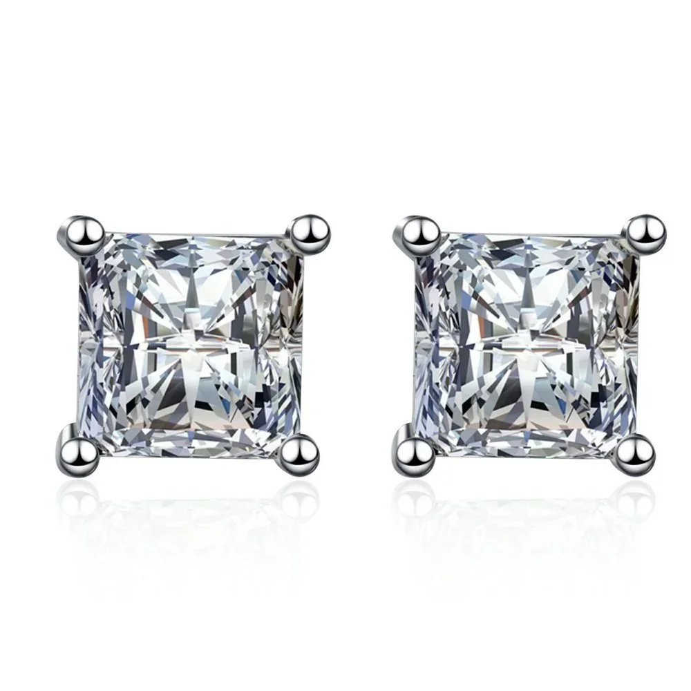 Certified 4ct. t.w. Diamond Moissanite Princess Cut Stud Earrings NEW - Picture 3 of 9